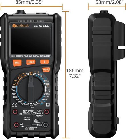 جهاز قياس رقمي متعدد Neoteck True RMS 9999، شاشة LCD EBTN بإضاءة خلفية كبيرة، تصميم متكامل يدوي وتلقائي مزدوج المدى - أسود in Kuwait