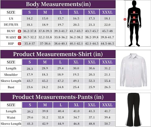 Disco Outfit Men 70s Costume Men, 70s Disco Outfit for Men with Shirts Bell Bottom Pants Wigs Mustache Necklace Sunglasses in Saudi Arabia