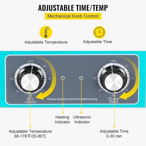 VEVOR 6L Ultrasonic Cleaner, 304 Stainless Steel Professional Knob Control, Ultrasonic Cleaner with Heater Timer for Jewelry Watch Glasses Circuit Board Dentures Small Parts Dental Instrument in Saudi Arabia