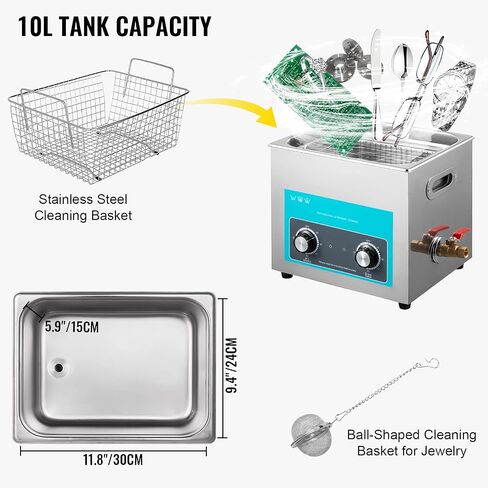 VEVOR 6L Ultrasonic Cleaner, 304 Stainless Steel Professional Knob Control, Ultrasonic Cleaner with Heater Timer for Jewelry Watch Glasses Circuit Board Dentures Small Parts Dental Instrument in Saudi Arabia