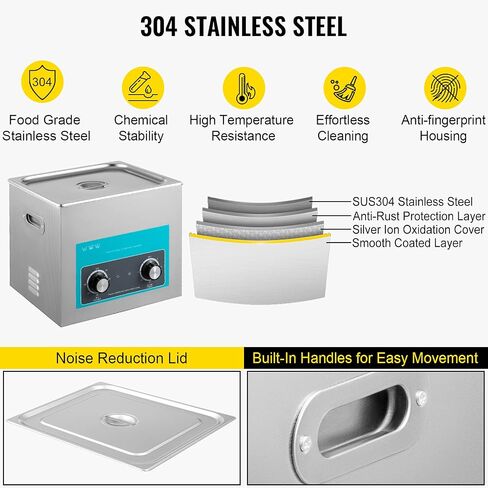 VEVOR 6L Ultrasonic Cleaner, 304 Stainless Steel Professional Knob Control, Ultrasonic Cleaner with Heater Timer for Jewelry Watch Glasses Circuit Board Dentures Small Parts Dental Instrument in Saudi Arabia