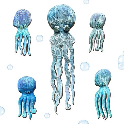 RattanView 5 Pcs Wood Octopus Wall Decor Nautical Blue Octopus Wall Hanging Farmhouse Ocean Beach Octopus Wall Art Wood Rustic Decorative Coastal Octopus Wall Sculptures for Home Office Indoor Outdoor in Saudi Arabia