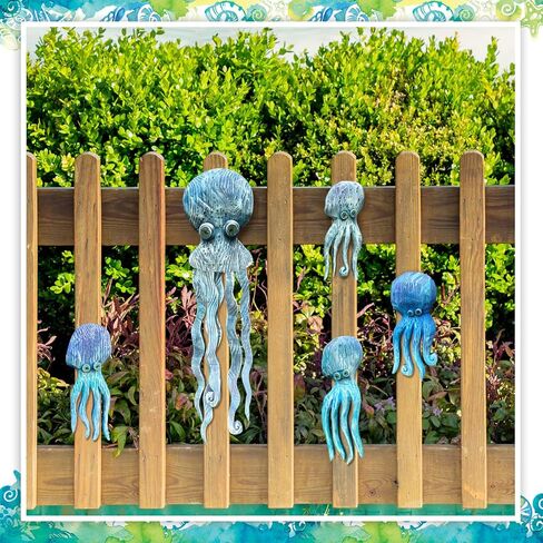 RattanView 5 Pcs Wood Octopus Wall Decor Nautical Blue Octopus Wall Hanging Farmhouse Ocean Beach Octopus Wall Art Wood Rustic Decorative Coastal Octopus Wall Sculptures for Home Office Indoor Outdoor in Saudi Arabia
