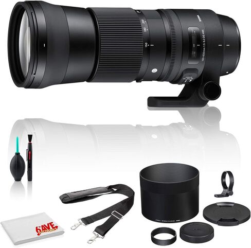 عدسة سيجما 150-600 ملم f/5-6.3 DG OS HSM المعاصرة لكاميرا Canon EF Mount (الولايات المتحدة الأمريكية) حزمة فاخرة مع علبة عدسة مبطنة ومجموعة تنظيف عدسة الكاميرا 6AVE in Saudi Arabia