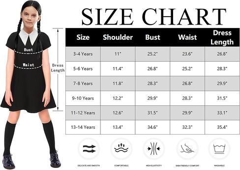 Girls Dress Costume Kids Black Dress with Socks Necklace Short Sleeve Casual Dress Halloween Costumes in Kuwait