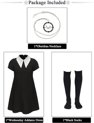 Girls Dress Costume Kids Black Dress with Socks Necklace Short Sleeve Casual Dress Halloween Costumes in Kuwait