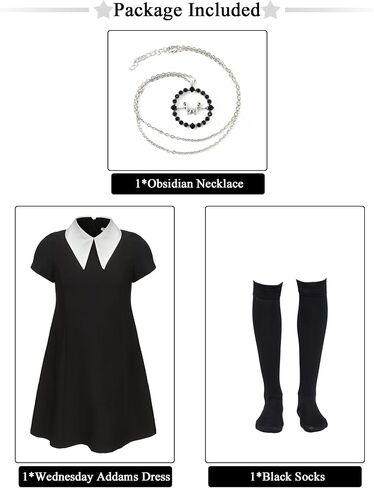 Girls Dress Costume Kids Black Dress with Socks Necklace Short Sleeve Casual Dress Halloween Costumes in Saudi Arabia