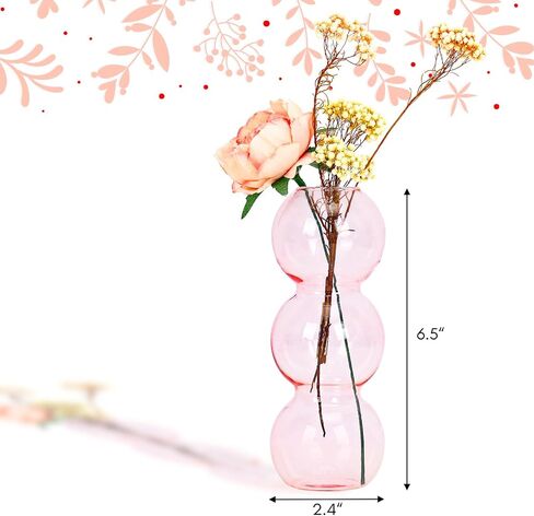 Fixwal Hydroponic Glass Vase, Cute Pink Vase for Flower,Three Balls 6.5" Small Bud Vase for Bookshelf, Dinner Table, Indoor Office Desktop, Meeting Room, Bathroom Decor in Saudi Arabia