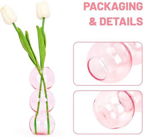 Fixwal Hydroponic Glass Vase, Cute Pink Vase for Flower,Three Balls 6.5" Small Bud Vase for Bookshelf, Dinner Table, Indoor Office Desktop, Meeting Room, Bathroom Decor in Saudi Arabia