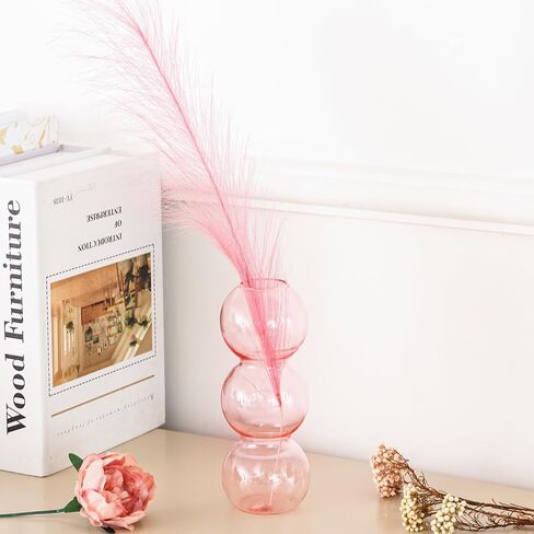 Fixwal Hydroponic Glass Vase, Cute Pink Vase for Flower,Three Balls 6.5" Small Bud Vase for Bookshelf, Dinner Table, Indoor Office Desktop, Meeting Room, Bathroom Decor in Saudi Arabia