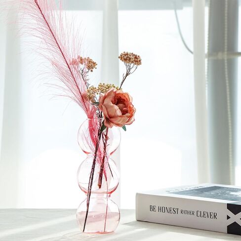 Fixwal Hydroponic Glass Vase, Cute Pink Vase for Flower,Three Balls 6.5" Small Bud Vase for Bookshelf, Dinner Table, Indoor Office Desktop, Meeting Room, Bathroom Decor in Saudi Arabia