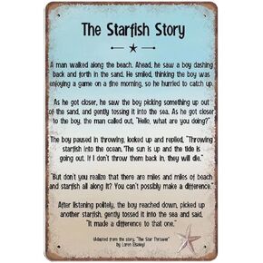 Metal Poster Plaque The Starfish Story, Beach Tin Signs, Coastal Decor, Funny Vintage Metal Sign Plaqu Poster Wall Art Pub Bar Kitchen Garden Bathroom Home Decor,Wall Art Sign Wall Decor 5.5x8 Inch