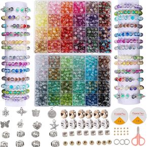 XJRLUK Glass Beads, 1350PCS 48 Colors 8mm Crackle Glass Beads for Jewelry Making, Crystal Glass Round Beads Friendship Bracelet kit for Teens Girls DIY Crafts Bracelet Making Kit