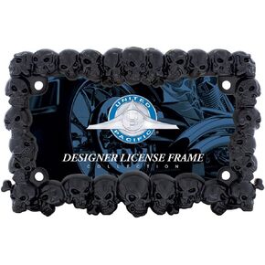 United Pacific 50113 Zinc Diecast Satin Black 3-D Skull Motorcycle License Plate Frame, All Over Skull Design, Gothic License Plate Holder, Heavy-Duty – ONE Unit