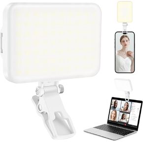 ALTSON 60 LED إضاءة سيلفي محمولة لمؤتمرات الفيديو مع مشبك وكاميرا محول ثلاثي القوائم قابل لإعادة الشحن 2200 مللي أمبير CRI 97+، 9 أوضاع إضاءة للهاتف iPhone وكاميرا الويب والكمبيوتر المحمول ومكياج الصور