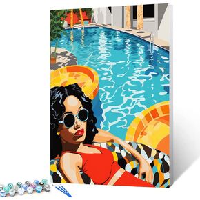 African Black Girl Paint by Number Afro Boho Women Painting Style DIY Painting On Canvas with Brushes Acrylic Paints Summer Seascape Paintwork for Adults , Kids Beginner 16x20 Inch Gift（Frameless）