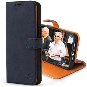 Snakehive Leather Wallet for iPhone 15 Pro Max - Real Leather Wallet Phone Case - Genuine Leather with Viewing Stand and 3 Card Holder - Flip Folio Cover with Card Slot (Black)