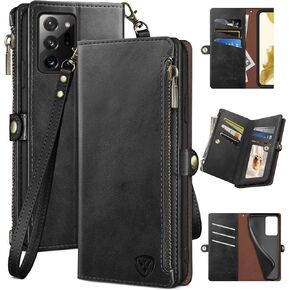 XcaseBar for Samsung Galaxy Note 20 Ultra Wallet case with Zipper 【RFID Blocking】 Credit Card Holder, Flip Folio Book PU Leather Phone case Shockproof Cover Women Men for Note20Ultra case Black