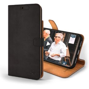 Snakehive iPhone 14 Leather Case | Genuine Leather Wallet Phone Case with Card Holder | Flip Folio Case/Cover with Stand | Compatible with iPhone 14 | (Brown)