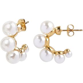 Pearl Hoop Earrings for Women, 18K Gold Plated, Pearl Dangle Earrings, Lightweight, Freshwater Pearl Drop & Huggie Earrings, Elegant Jewelry for Everyday