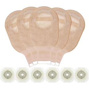 21pcs Colostomy Bags Ostomy Supplies, Two-Piece Drainable Ostomy Pouch with Cut-to-Fit Flange for Ileostomy Stoma Care, Including 15pcs Ostomy Bags & 6pcs Skin Barriers