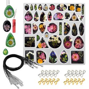 Yayatty Resin Jewelry Molds, 38 Cavity Jewelry Molds for Resin Casting, Jewelry Pendant Molds with 20 PCS Pendant Buckles, 20 PCS Black Wax Rope for Creating Resin Pendants, Necklace, Earring