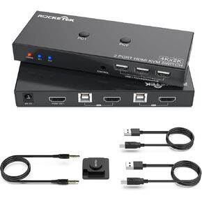 محول USB 2.0 HDMI KVM، شارك جهازي كمبيوتر إلى شاشة واحدة USB KVM محول محول 4Kx2K@60 هرتز عالي الدقة، 3 أجهزة USB تدعم لوحة المفاتيح اللاسلكية والماوس، قرص USB، الطابعة، كاميرا USB إلخ.ST-KVMQ150 in Kuwait