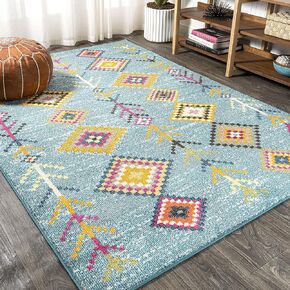 JONATHAN Y MOH105A-28 Tribal Love Geometric Indoor Area-Rug Bohemian Casual Country Easy-Cleaning Bedroom Kitchen Living Room Non Shedding, 2 X 8, Dark Blue,Multi