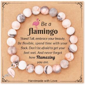 Fuqimanman2020 Flamingo Charm Stretch Bracelet for Women You're Flamazing Natural Stone Beaded Bracelet Inspirational Gift for Best Friends Sisters