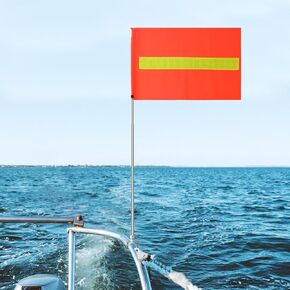 Orange Boat Flag 47.2inch Water Ski Flag Golf Cart Safety flag With Telescopic Boat Flag Pole Skier Down Flag for Swimming Surfing Water sports