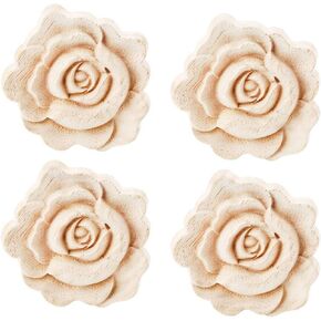4PCS Wooden Carved Onlay Appliques Rose Wood Carving Decal Unpainted Furniture Bed Door Cabinet Decor