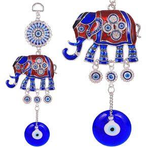 Blue Evil Eye Elephant Amulet, Evil Eye Pendant Decoration, Handmade Turkish Evil Eye Ornament, Lucky Blue Evil Eye Hanging Ornament Amulet for Car, Home, Office for Protection and Blessing