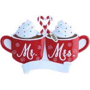Our First Christmas Ornament, Wedding Gifts for Couples 2024, Just Married with Mr and Mrs, Cute Hot Cocoa Design, Couples First Christmas Ornament in Gift Box