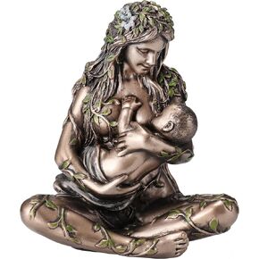 Veronese Design 4 3/8 Inch Mother Earth Gaia Nurturing Baby Resin Miniature Hand Painted Bronze Finish Sculpture