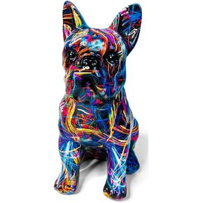 French Bulldog Statue Decor, Colorful Art Creativity Graffiti Frenchie Bulldog Sculpture Ornament, Collectible French Bulldog Gifts for Home Room Office Bookshelf Desktop Table TV Cabinet