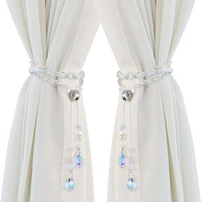 Magnetic Curtain Tiebacks,Crystal Beads Rope Drapery Holdbacks Holder for Small,Thin or Sheer Window Draperies,15 Inch Long,2 Pack (Butterfly)
