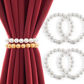 Magnetic Curtain Tiebacks - Elegant Pearl Design, Versatile Curtains Tie Backs for Stylish Room Décor, Nickel-Plated Grip, Tool-Free & Drill-Free, 2 Pack holders, Gold