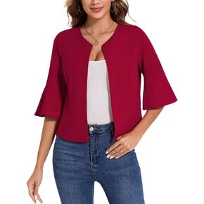 MINTLIMIT Cropped Blazer for Women Casual Elegant Open Front Blazer Flared 3/4 Sleeve Tailored Cardigan Suit Jacket