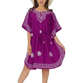 LA LEELA Women's Dress Beach Mini Short Kaftan