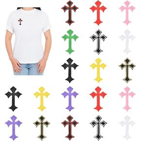 20 Pcs Cross Embroidered Patches for Clothes, Iron On Cross Applique Patches, DIY Sew On Patches for Hats Shoes Bags Jackets Jeans