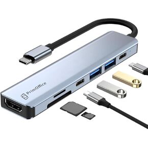 محول USB C Hub متعدد المنافذ 7 في 1 مع محول HDMI 4K، وشحن PD بقوة 100 واط، ومنفذي USB 3.0 بسرعة 5 جيجابت في الثانية، ومنافذ SD-TF، ومحول USB-C. محطة إرساء متوافقة مع أجهزة MacBook وHP وLenovo. موسع USB. in Kuwait