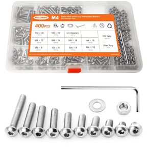 1310PCS M3 x 4/5/6/8/10/12/14/16/18/20/25/30mm Hex Socket Head Cap Screws Bolts and Nuts Flat Washers Assortment Kit, 304 Stainless Steel, Metric Machine Fully Thread, Allen Hex Drive