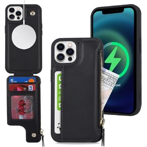 Cavor for iPhone 12 Wallet Case with Card Holder,iPhone 12 Case for Women Men,Phone Case iPhone 12 Pro Cases with Stand and Strap,Leopard Grain Shockproof Protective Cover-Black