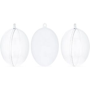 Set of 3 Clear Plastic Egg Ornaments 4.35 Inches (100 mm)