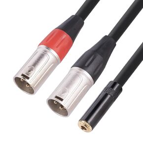 3.5mm 1/8 Inch to Dual XLR Male Stereo Cable, Professional Balanced 1/8" TRS Stereo Female to 2 XLR Male Y Splitter Patch Microphone Cable, 1.0ft