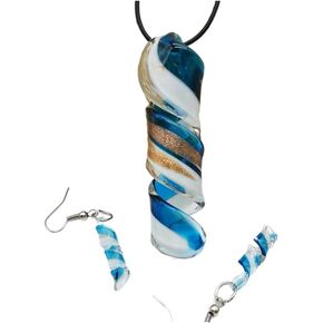 Unique Glass Artist Earrings Glaze Twist Spiral Dangle Earrings Necklace Set Handmade Glass Lampwork Geometric Jewelry Set for Women