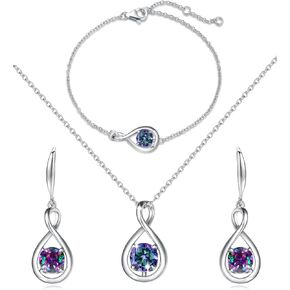 FANCIME Birthstone Jewelry for Women Sterling Silver Earrings Infinity Alexandrite Pendant Necklace Bracelet Anniversary Birthday Mother's Day Gift for Her Girls Wife Mom Lady Daughter