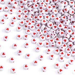 400pcs Red Heart Beads for Bracelets Jewelry Making, Red Pony Beads Acrylic Loose Heart Spacer Beads, 7mm Mini Flat Round Bracelet Beads Hearts for Necklaces Key Chains DIY Crafts