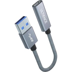 [10Gbps] High-Speed A to C Adapter with USB to USB C Cable, and Female USB-C Cable – 60W Fast Charging and Data Transfer Compatible with Laptop, PC, Flash Disk, Charger (0.41 ft Grey)