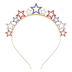 Rhinestone Star Headband Glitter Crystal Red White Blue Star Hairband Patriotic Headpiece Hair Accessoires for Independence Day Fourth/4th of July Party Props Decoration